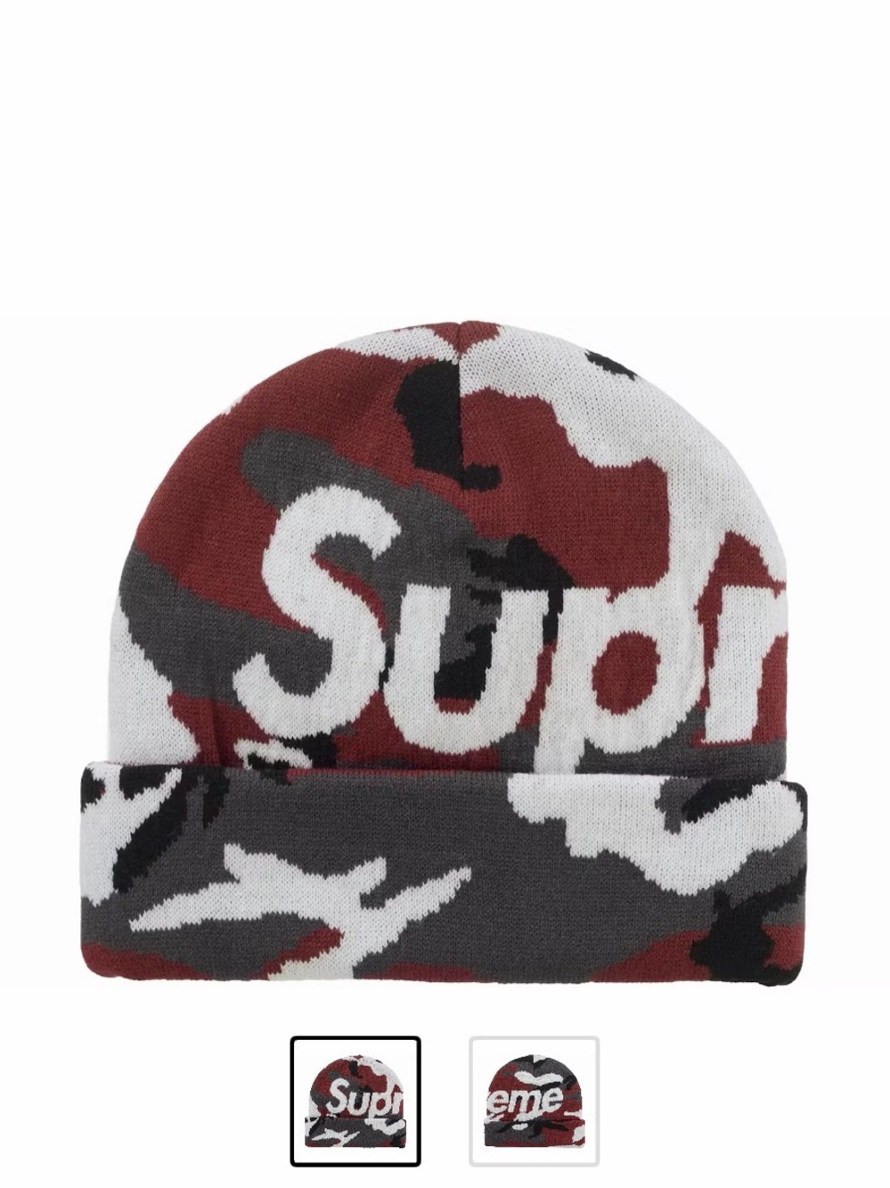 Supreme Red, Black & White Camo Big Logo Beanie
